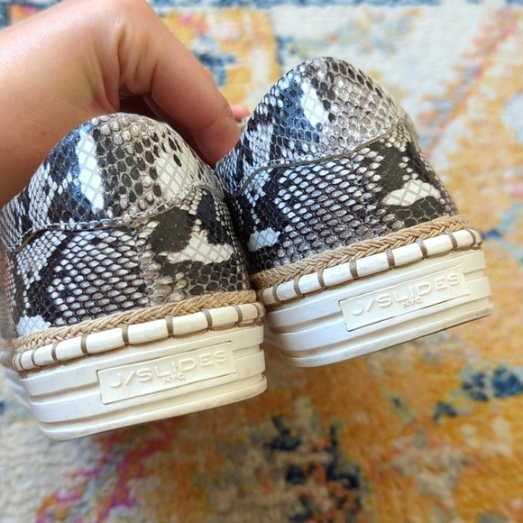 J/Slides Karla Snake Printed Leather Jute Trim Split Front Slip On Sneakers 8 - Picture 16 of 16